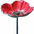 Panacea RED POPPY GLASS BIRD BATH W/STAND 16 IN 82906